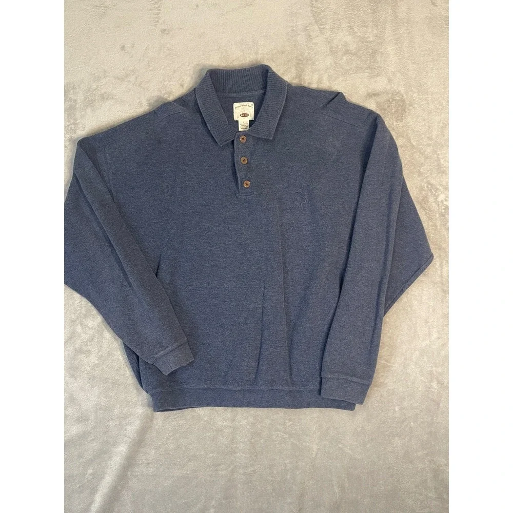 Original Island Sport Mens Blue Cotton‎ Long Sleeve quarter button Marlin
